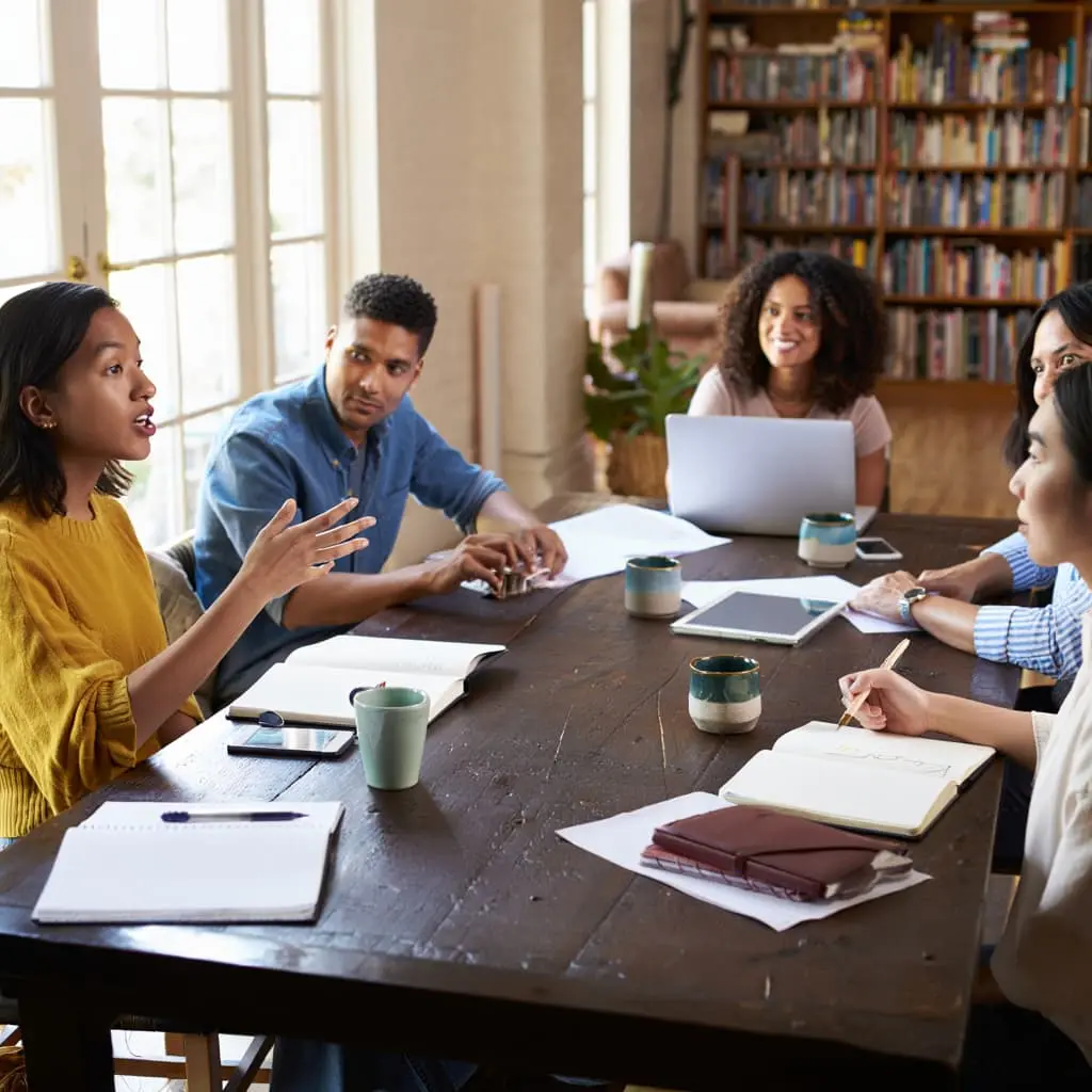 Writers collaborating in a creative workshop session