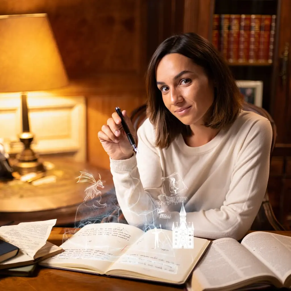 Writer engaged in creative storytelling session